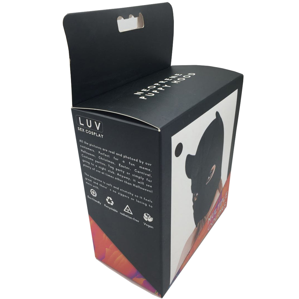 Adults Neoprene Puppy Hood Mask with Collar, Removable Cosplay Dog Full Face Pup Hood Mask BLACK