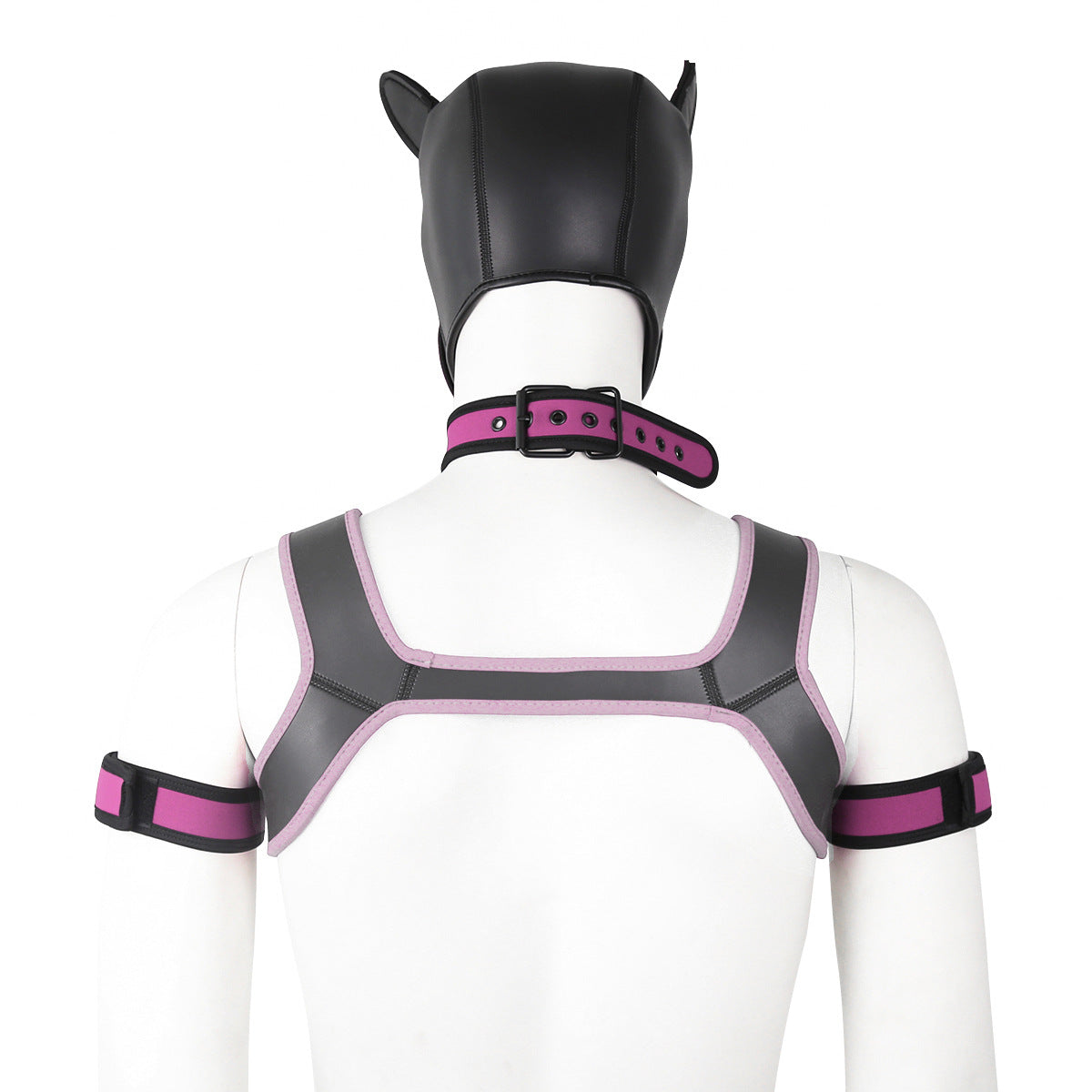 Adults Neoprene Puppy Hood Mask with Collar, Removable Cosplay Dog Full Face Pup Hood Mask PINK